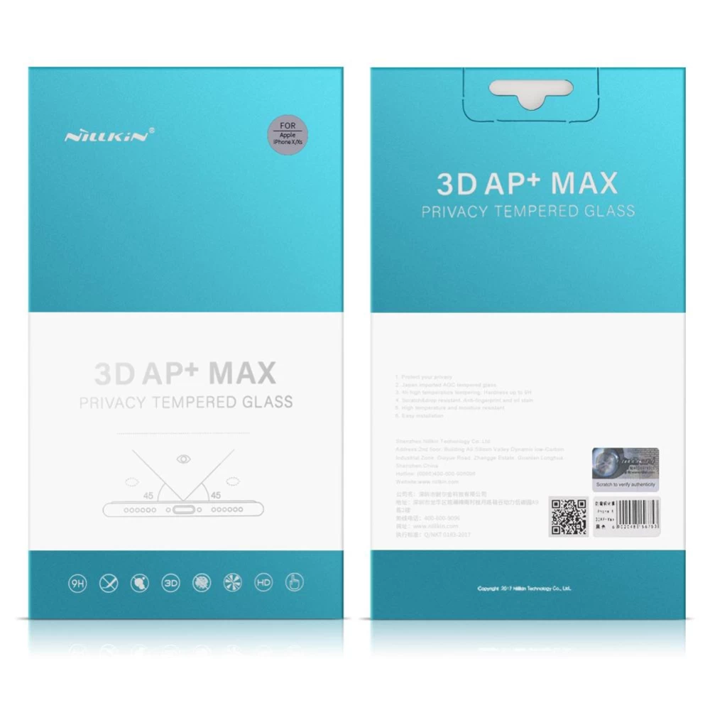 Apple iPhone X защитное стекло черный Nillkin 3D AP+MAX Tempered Glass
