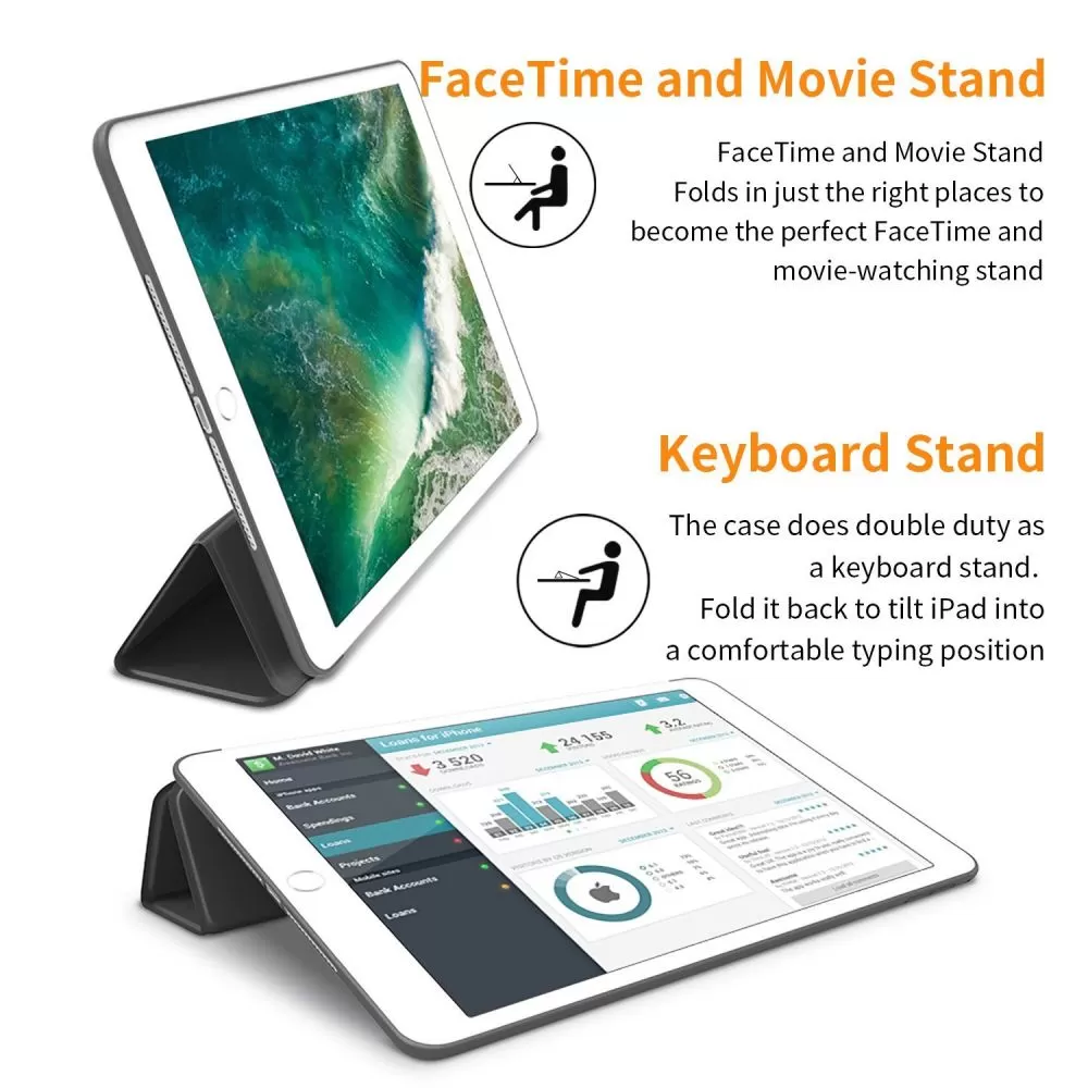 Apple iPad 9.7 (2017/2018) tablet skal, fodral svart TECH-PROTECT SMARTCASE 2017/2018