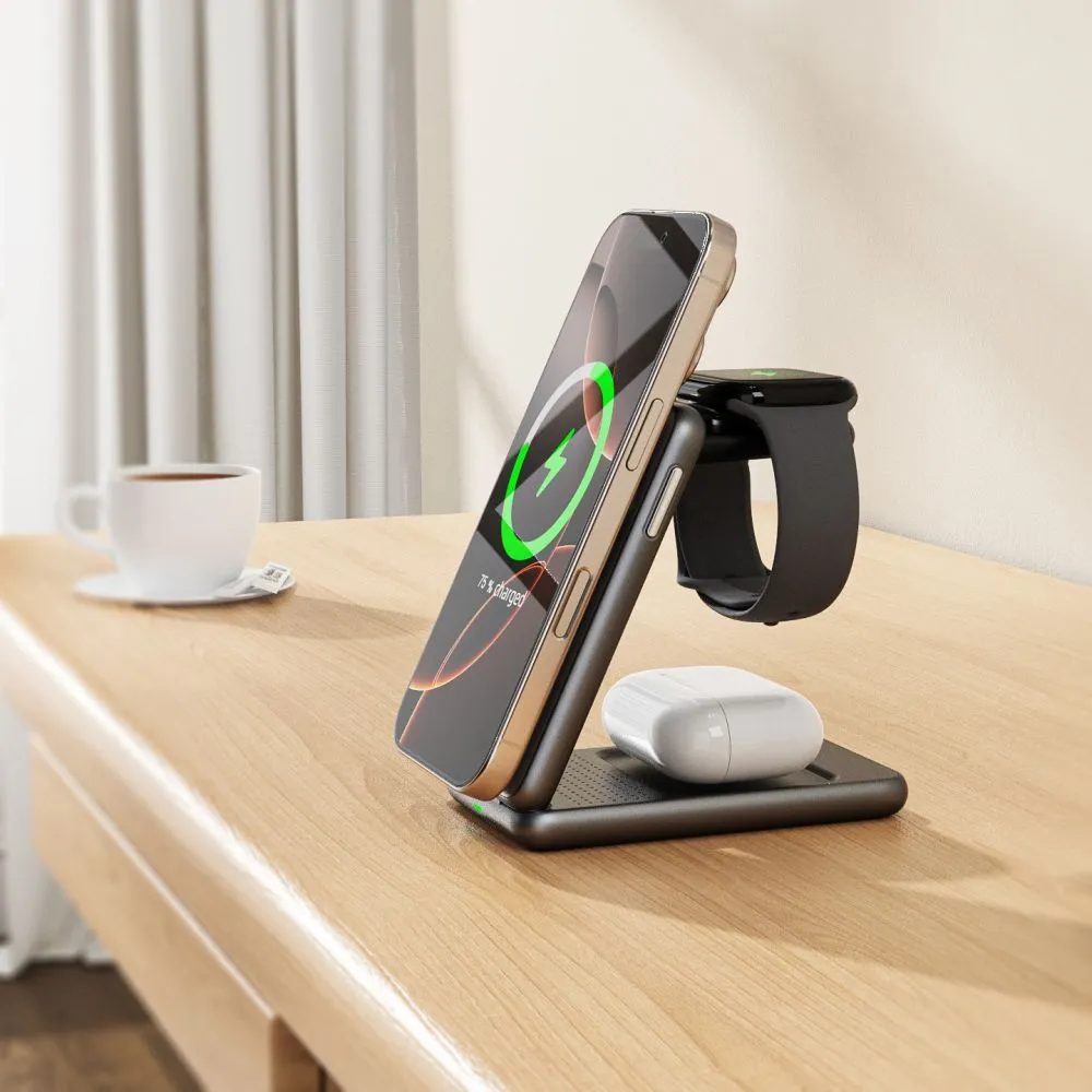 Wireless chargers  TECH-PROTECT QI15W-A42 3IN1 MAGNETIC MAGSAFE WIRELESS CHARGER golden