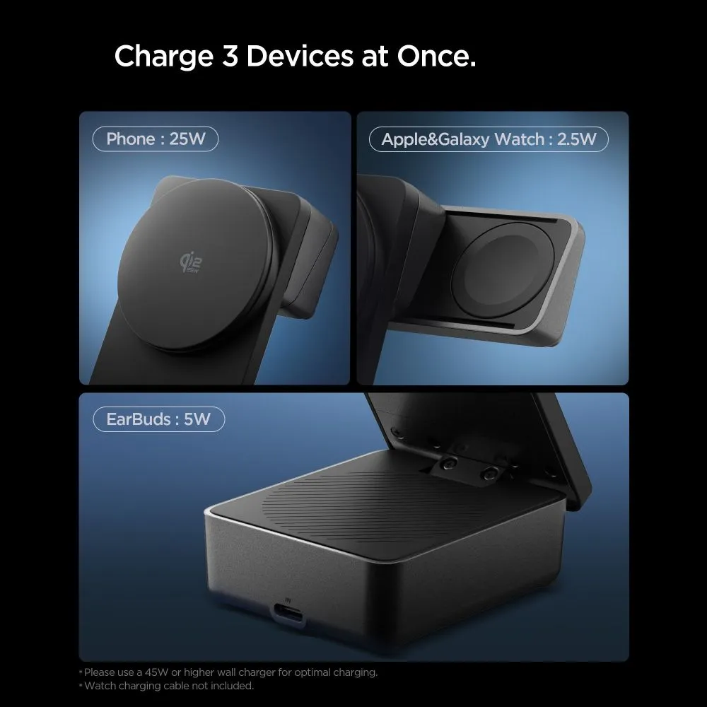 Bezvadu lādētājs  SPIGEN EF323MQ ESSENTIAL 3IN1 MAGNETIC MAGSAFE WIRELESS CHARGER 25W QI2.2 Telefonu aksesuāri