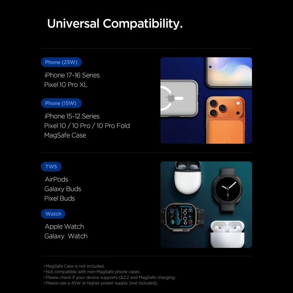 Bezvadu lādētājs  SPIGEN EF323MQ ESSENTIAL 3IN1 MAGNETIC MAGSAFE WIRELESS CHARGER 25W QI2.2 Telefonu aksesuāri