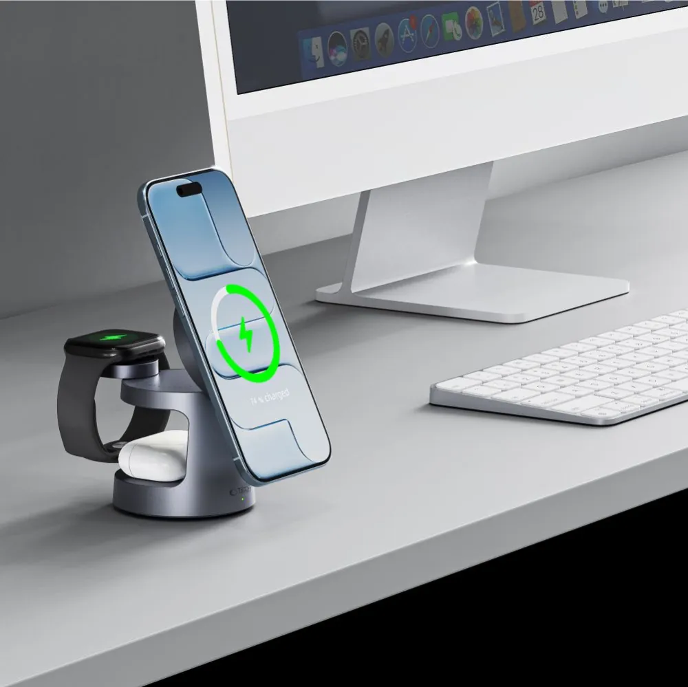 Bezvadu lādētājs TECH-PROTECT A48 3IN1 MAGNETIC MAGSAFE WIRELESS CHARGER 25W QI2.2 Telefonu aksesuāri