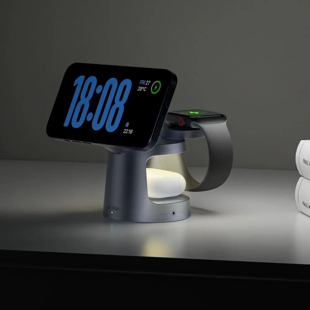 Bezvadu lādētājs TECH-PROTECT A48 3IN1 MAGNETIC MAGSAFE WIRELESS CHARGER 25W QI2.2 Telefonu aksesuāri