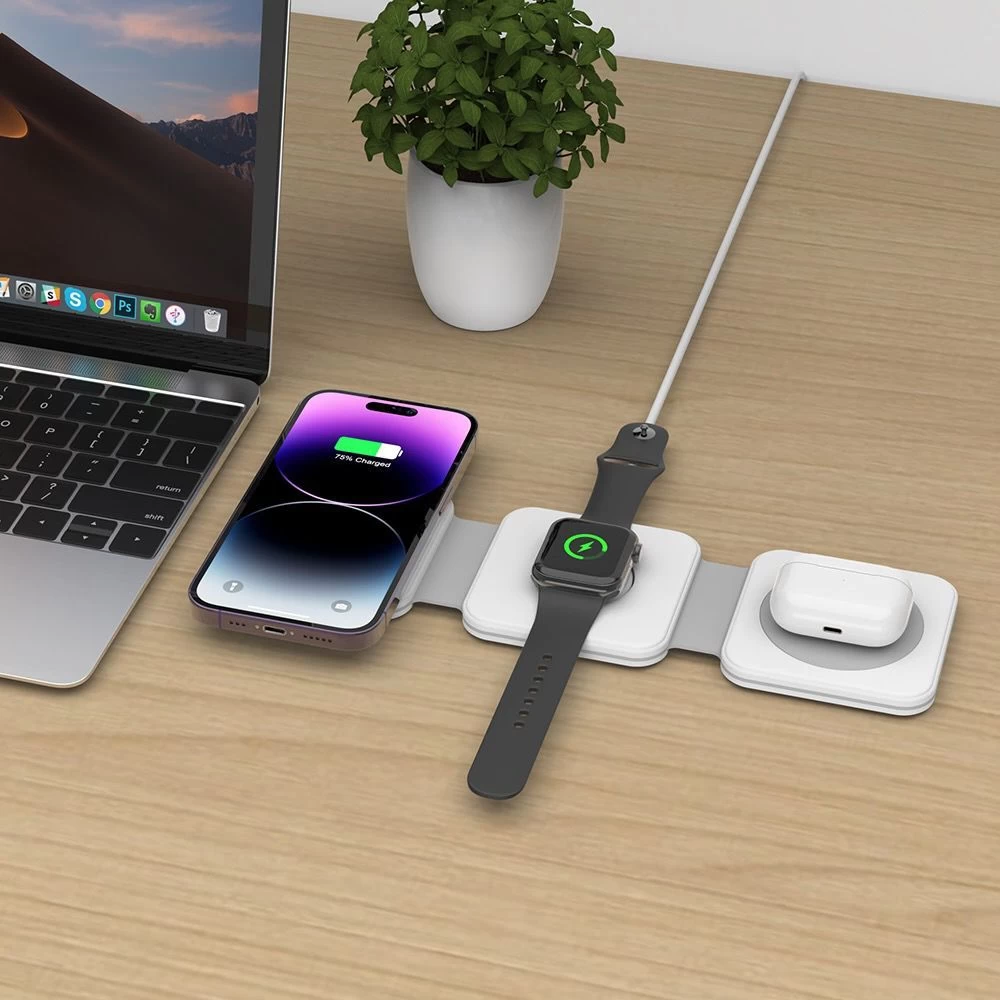 Wireless chargers  TECH-PROTECT QI15W-A24 3IN1 MAGNETIC MAGSAFE WIRELESS CHARGER white