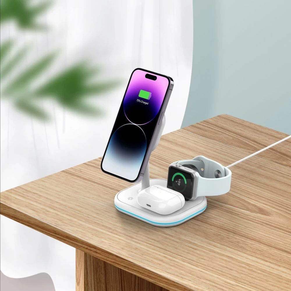 Wireless chargers  TECH-PROTECT QI15W-A27 3IN1 MAGNETIC MAGSAFE WIRELESS CHARGER white