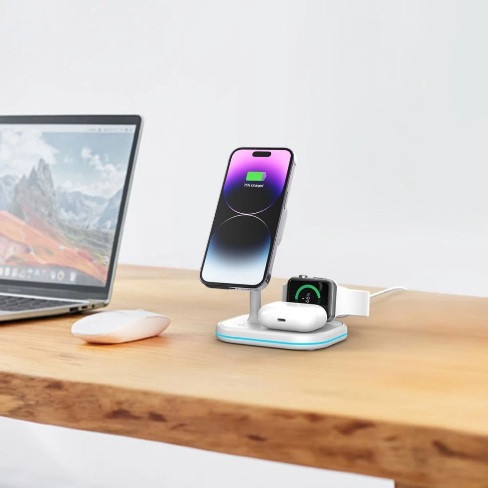 Wireless chargers  TECH-PROTECT QI15W-A27 3IN1 MAGNETIC MAGSAFE WIRELESS CHARGER white