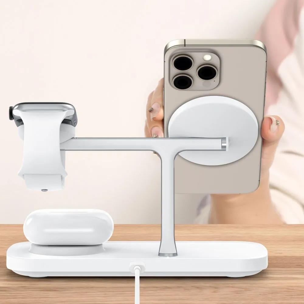 Wireless chargers  TECH-PROTECT QI15W-A45 3IN1 MAGNETIC MAGSAFE WIRELESS CHARGER white
