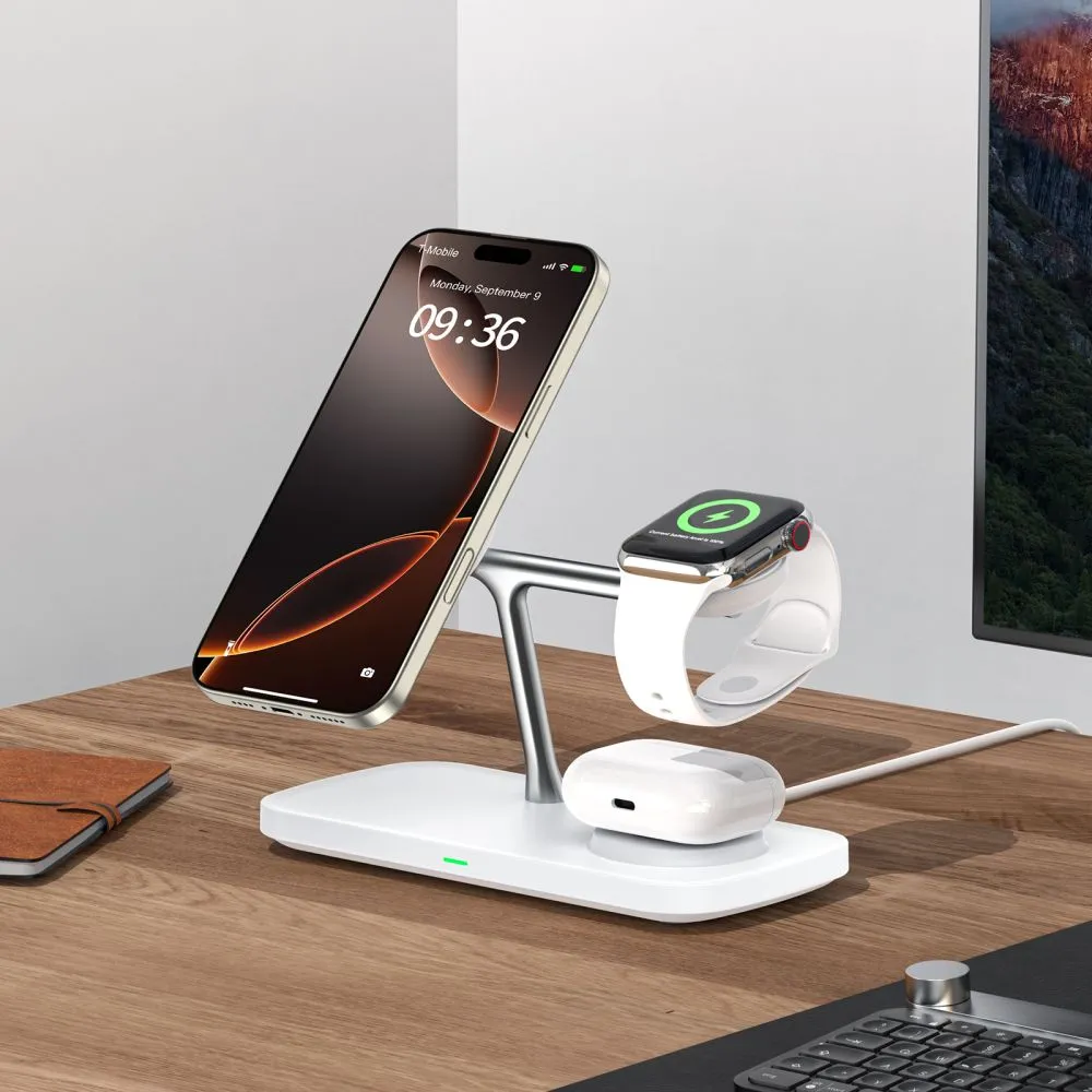 Wireless chargers  TECH-PROTECT QI15W-A45 3IN1 MAGNETIC MAGSAFE WIRELESS CHARGER white