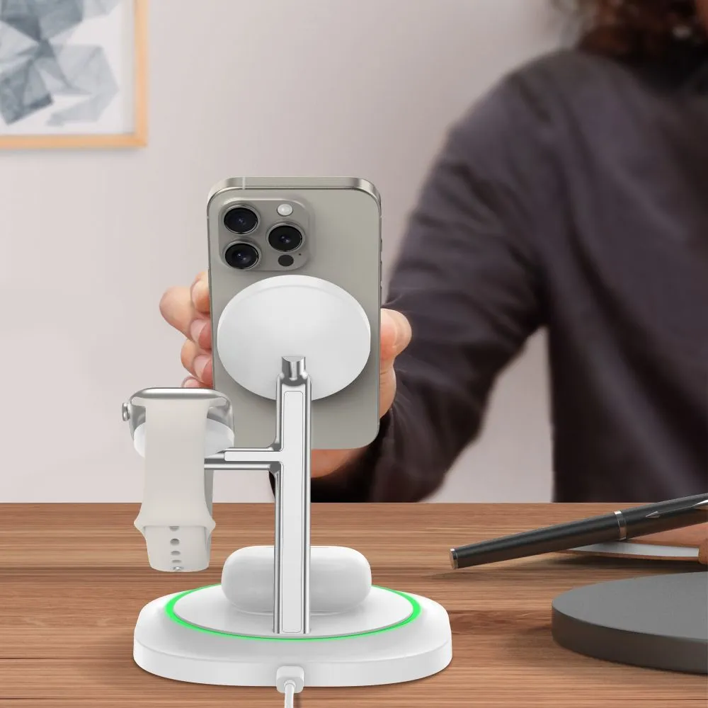 Wireless chargers  TECH-PROTECT QI15W-A46 3IN1 MAGNETIC MAGSAFE WIRELESS CHARGER white