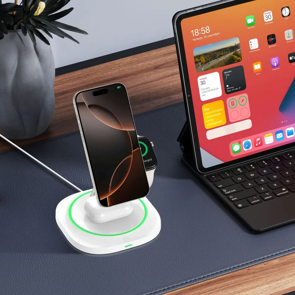 Wireless chargers  TECH-PROTECT QI15W-A46 3IN1 MAGNETIC MAGSAFE WIRELESS CHARGER white