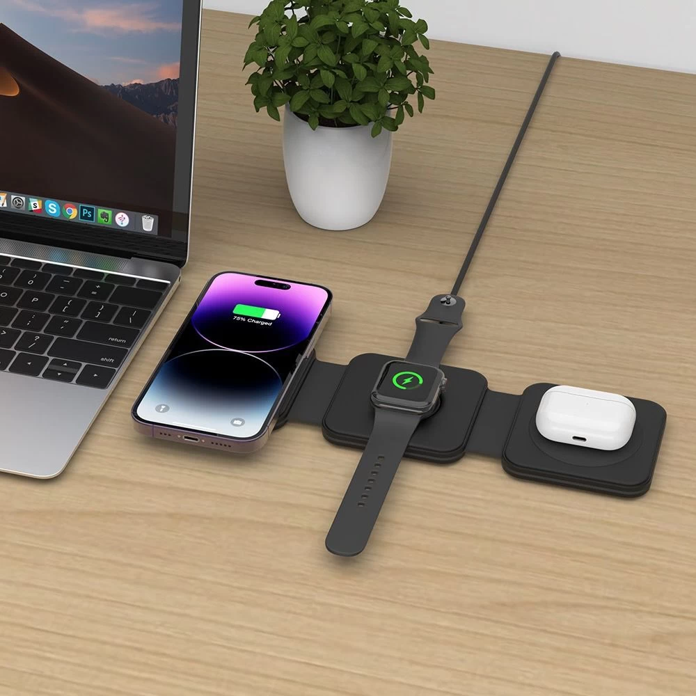 Wireless chargers  TECH-PROTECT QI15W-A24 3IN1 MAGNETIC MAGSAFE WIRELESS CHARGER black