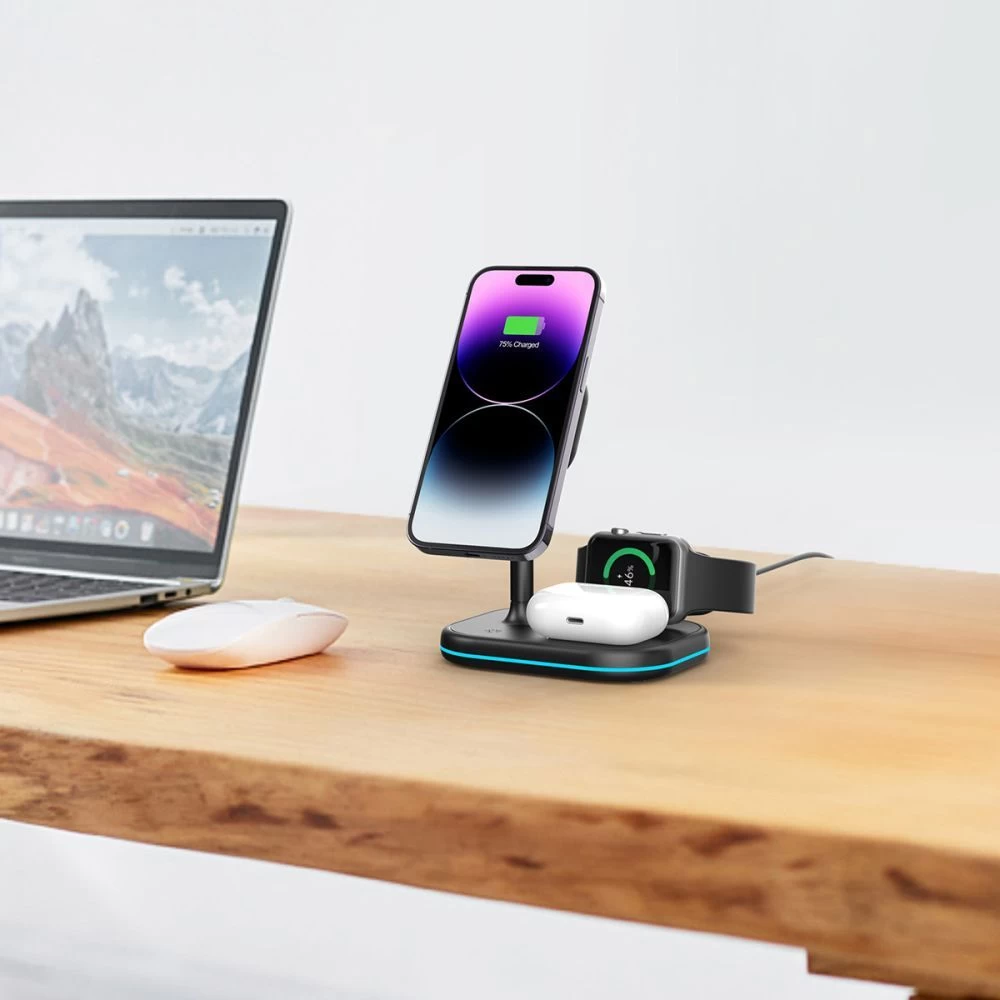 Беспроводные зарядные устройства  TECH-PROTECT QI15W-A27 3IN1 MAGNETIC MAGSAFE WIRELESS CHARGER черный