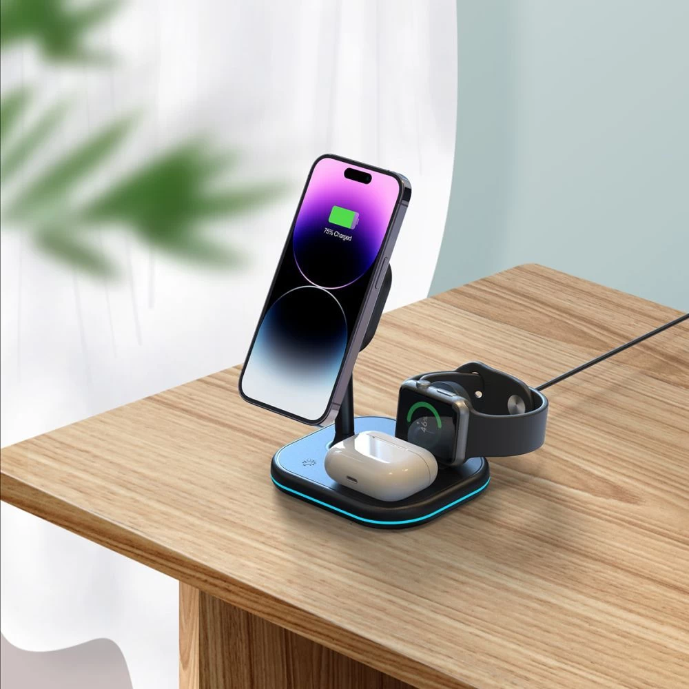 Беспроводные зарядные устройства  TECH-PROTECT QI15W-A27 3IN1 MAGNETIC MAGSAFE WIRELESS CHARGER черный