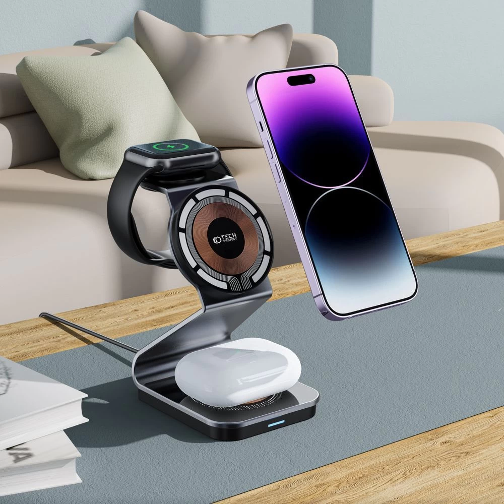 Langattomat laturit  TECH-PROTECT QI15W-A29 3IN1 MAGNETIC MAGSAFE WIRELESS CHARGER musta