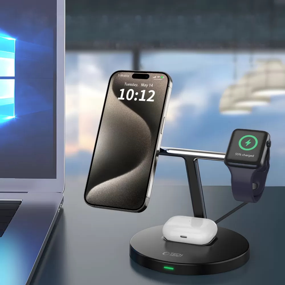 Беспроводные зарядные устройства  TECH-PROTECT QI15W-A35 3IN1 MAGNETIC MAGSAFE WIRELESS CHARGER черный