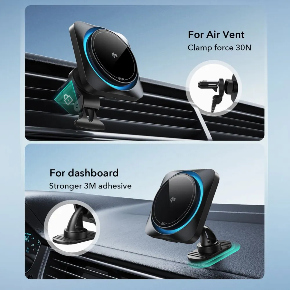 Wireless chargers  ESR HALOLOCK CRYOBOOST MAGNETIC MAGSAFE DASHBOARD & VENT CAR MOUNT WIRELESS CHARGER QI2 15W black