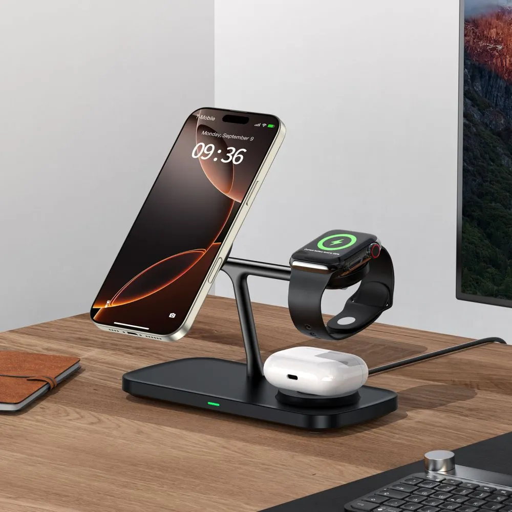 Wireless chargers  TECH-PROTECT QI15W-A45 3IN1 MAGNETIC MAGSAFE WIRELESS CHARGER black