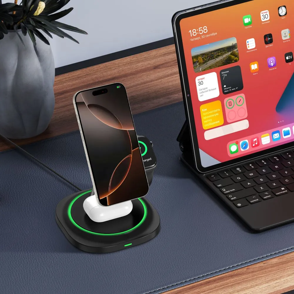 Wireless chargers  TECH-PROTECT QI15W-A46 3IN1 MAGNETIC MAGSAFE WIRELESS CHARGER black