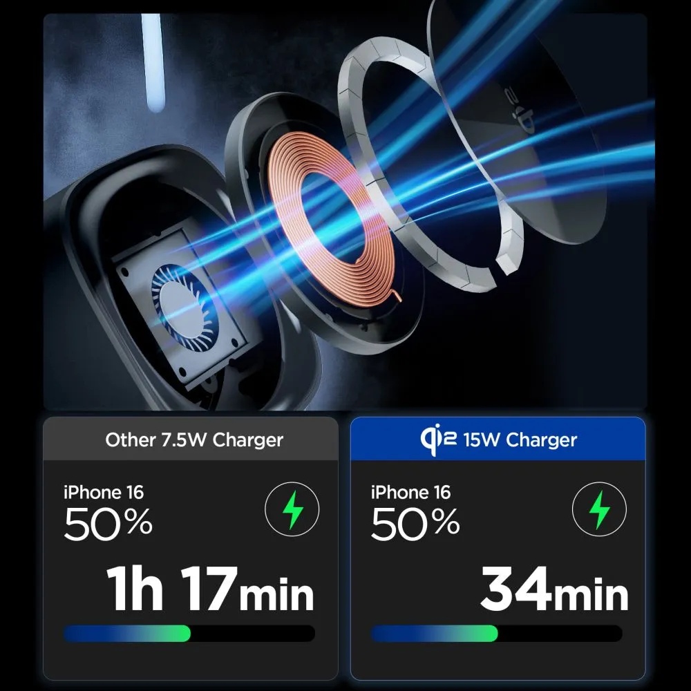 Juhtmeta laadija  SPIGEN ESSENTIAL EF223MS 3IN1 QI2 ROTARY MAGNETIC MAGSAFE WIRELESS CHARGER Telefonitarvikud must