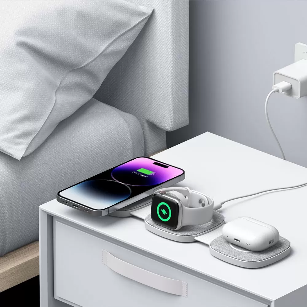 Wireless chargers  TECH-PROTECT QI15W-A32 3IN1 MAGNETIC MAGSAFE WIRELESS CHARGER gray