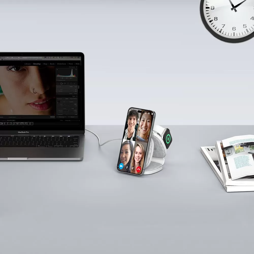 Wireless chargers  TECH-PROTECT QI15W-A32 3IN1 MAGNETIC MAGSAFE WIRELESS CHARGER gray