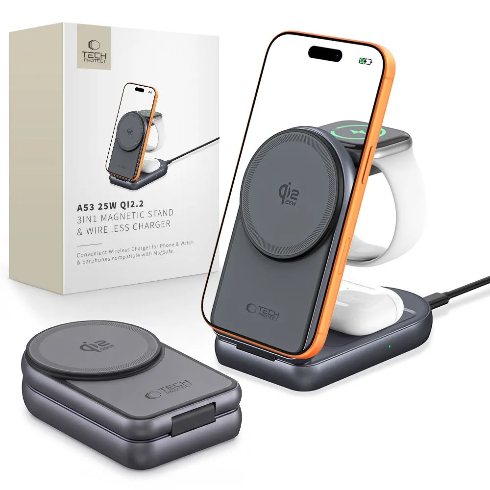 Беспроводные зарядные устройства TECH-PROTECT A53 3IN1 MAGNETIC MAGSAFE WIRELESS CHARGER 25W QI2.2 Аксессуары для телефонов