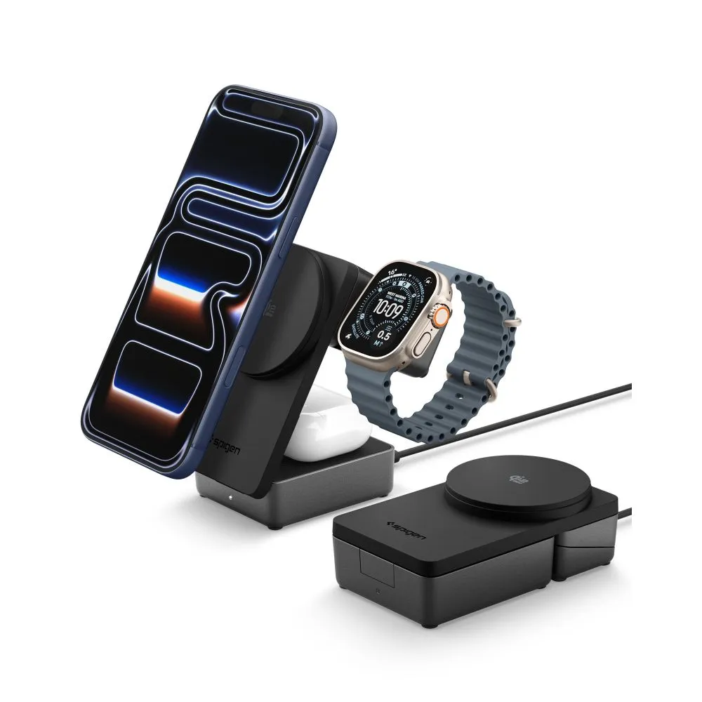 Bezvadu lādētājs  SPIGEN EF323MQ ESSENTIAL 3IN1 MAGNETIC MAGSAFE WIRELESS CHARGER 25W QI2.2 Telefonu aksesuāri