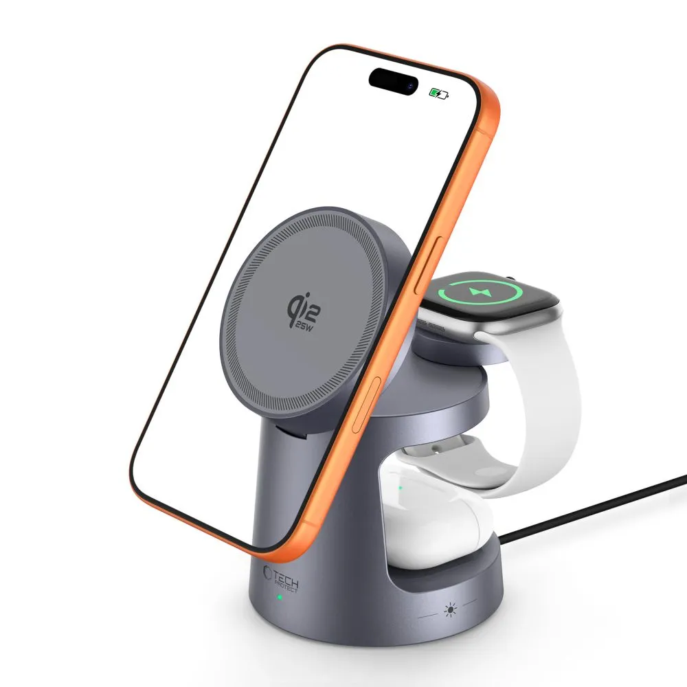 Bezvadu lādētājs TECH-PROTECT A48 3IN1 MAGNETIC MAGSAFE WIRELESS CHARGER 25W QI2.2 Telefonu aksesuāri