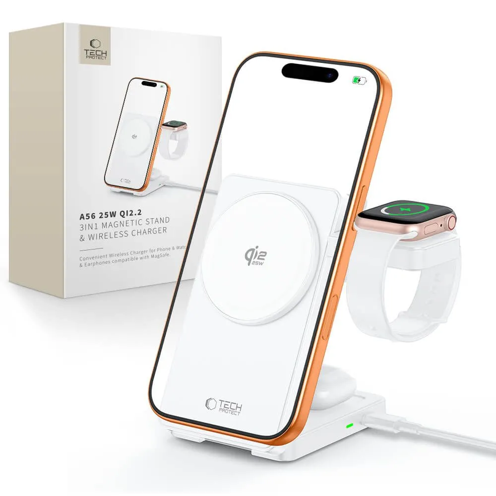 Bezvadu lādētājs TECH-PROTECT A56 3IN1 MAGNETIC MAGSAFE WIRELESS CHARGER 25W QI2.2 Viedierīču