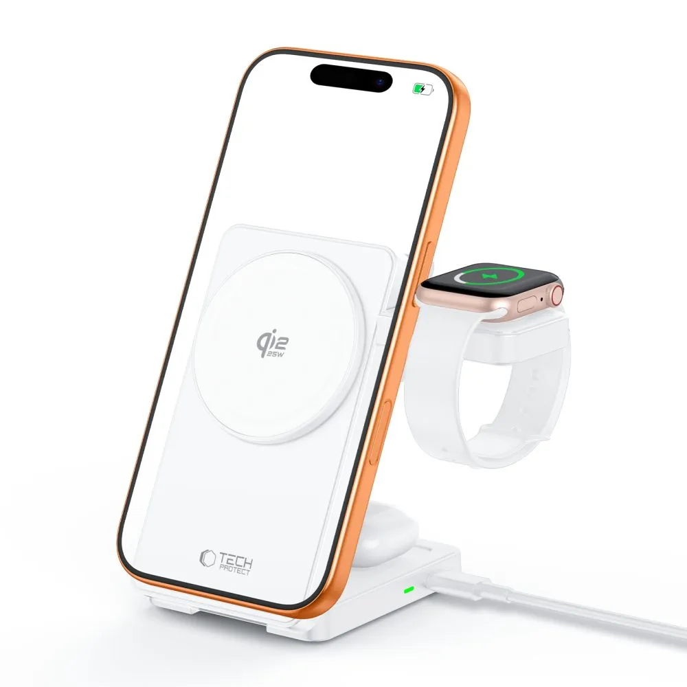 Bezvadu lādētājs TECH-PROTECT A56 3IN1 MAGNETIC MAGSAFE WIRELESS CHARGER 25W QI2.2 Viedierīču