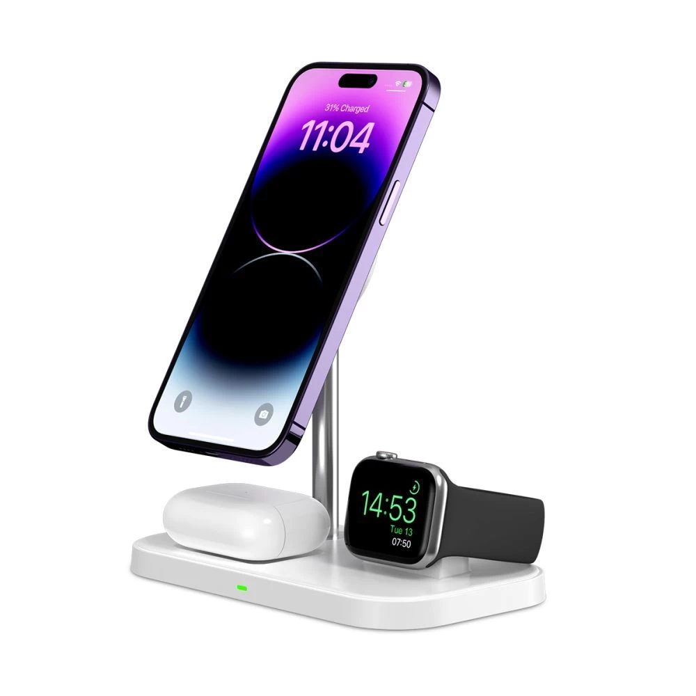 Беспроводные зарядные устройства TECH-PROTECT QI15W A22 3IN1 MAGNETIC MAGSAFE WIRELESS CHARGER белый