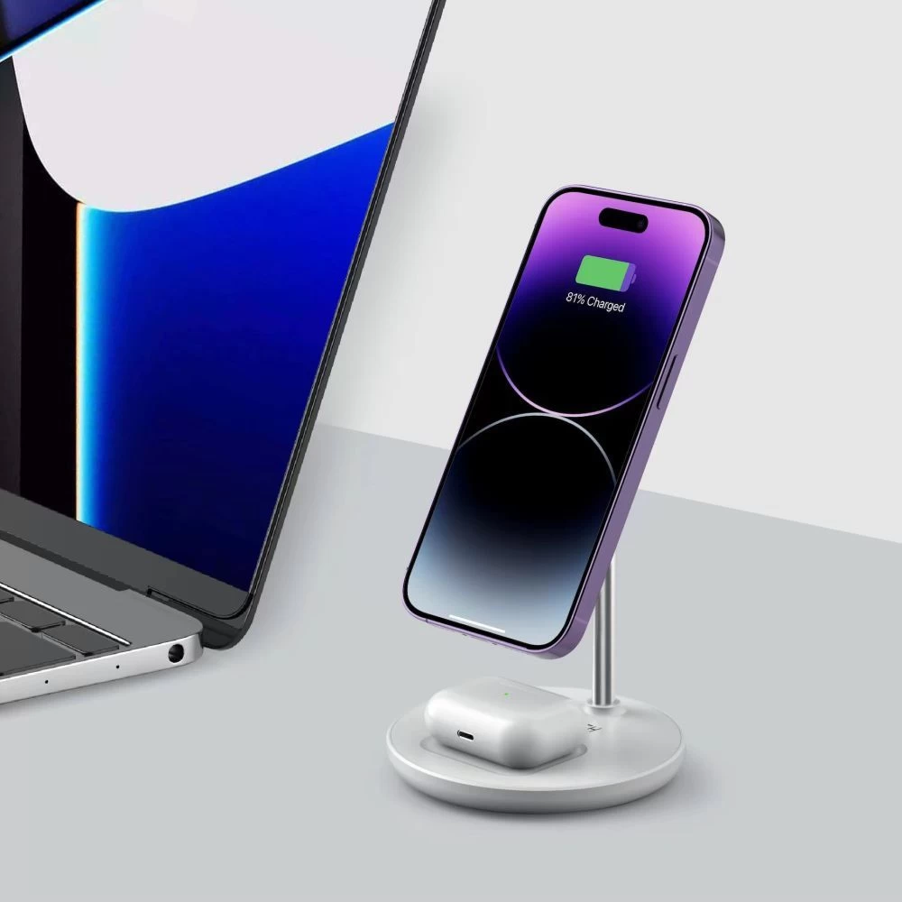 Беспроводные зарядные устройства TECH-PROTECT QI15W-A21 2IN1 MAGNETIC MAGSAFE WIRELESS CHARGER белый