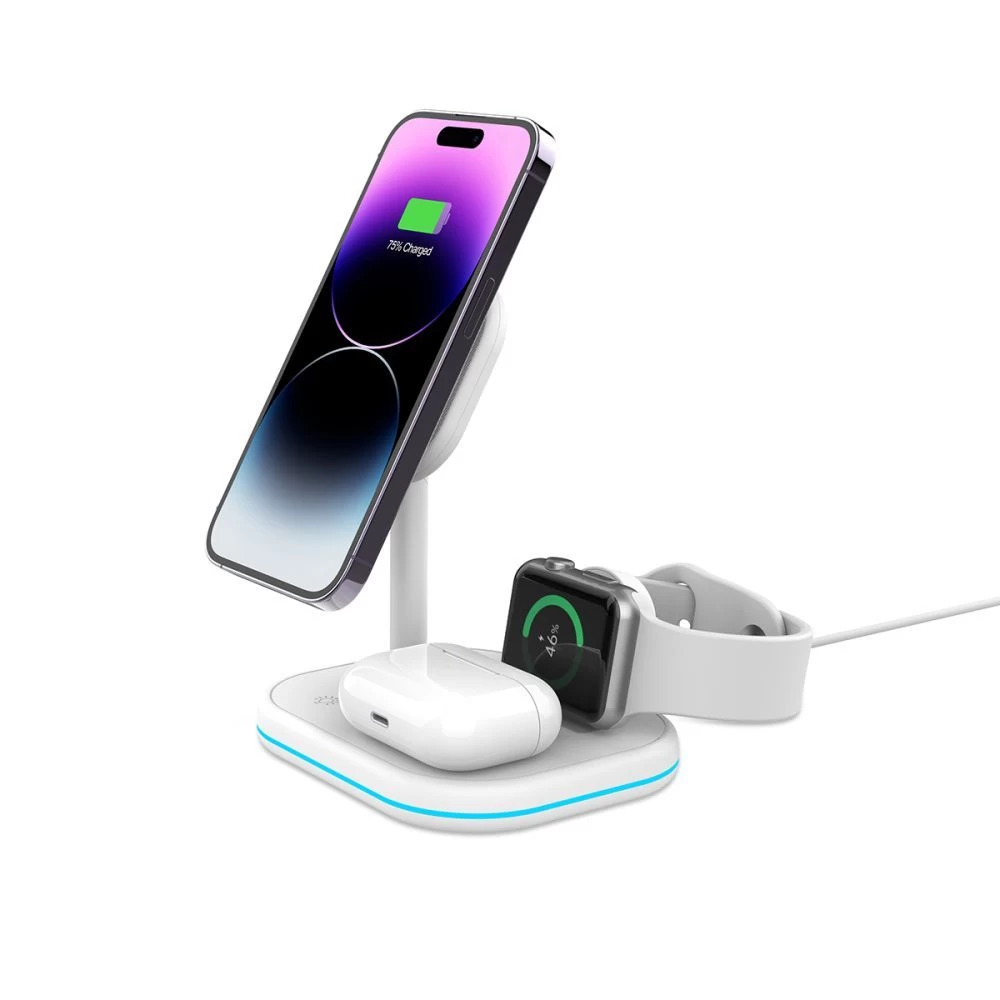 Беспроводные зарядные устройства TECH-PROTECT QI15W-A27 3IN1 MAGNETIC MAGSAFE WIRELESS CHARGER белый