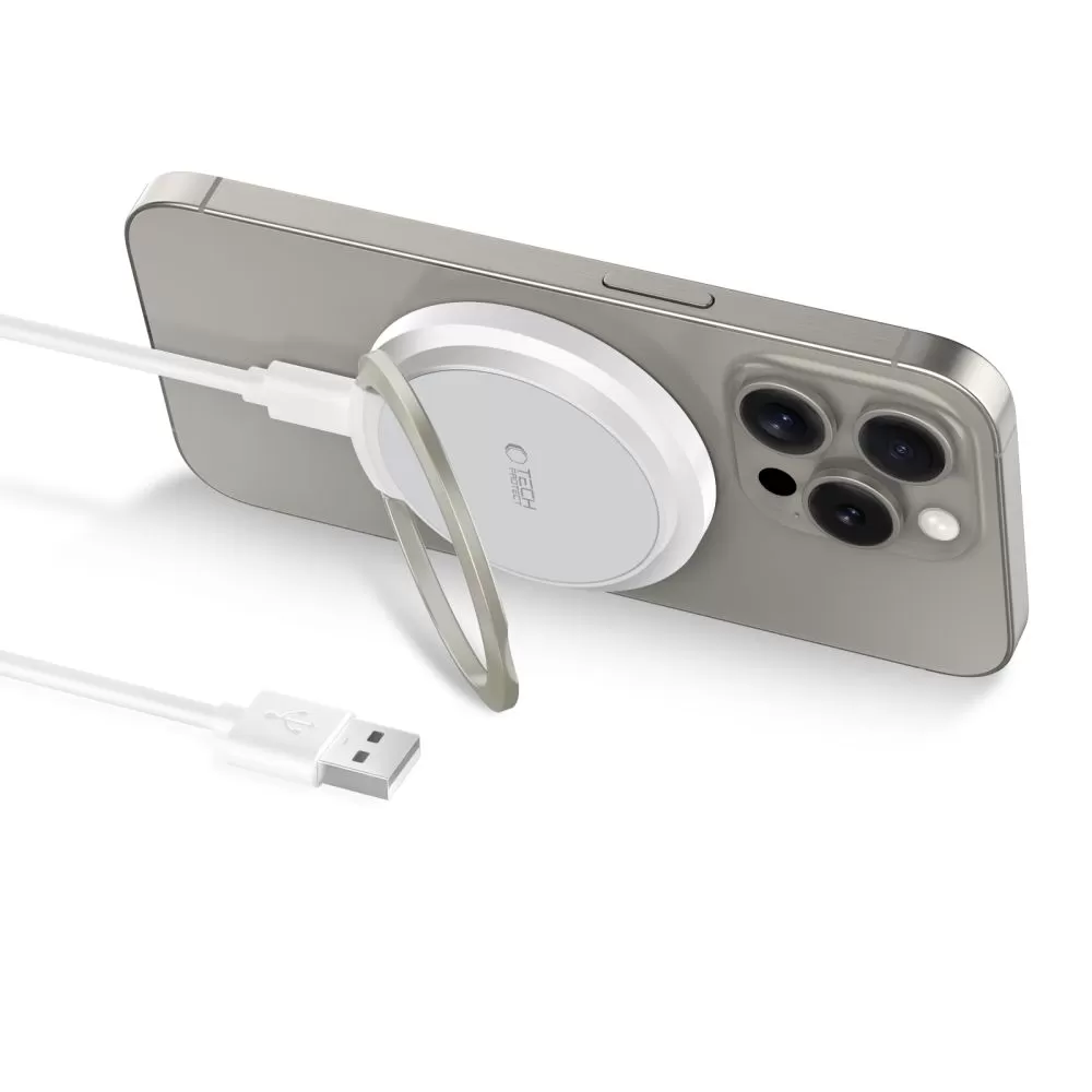 Беспроводные зарядные устройства TECH-PROTECT QI15W-A33 MAGNETIC MAGSAFE WIRELESS CHARGER белый