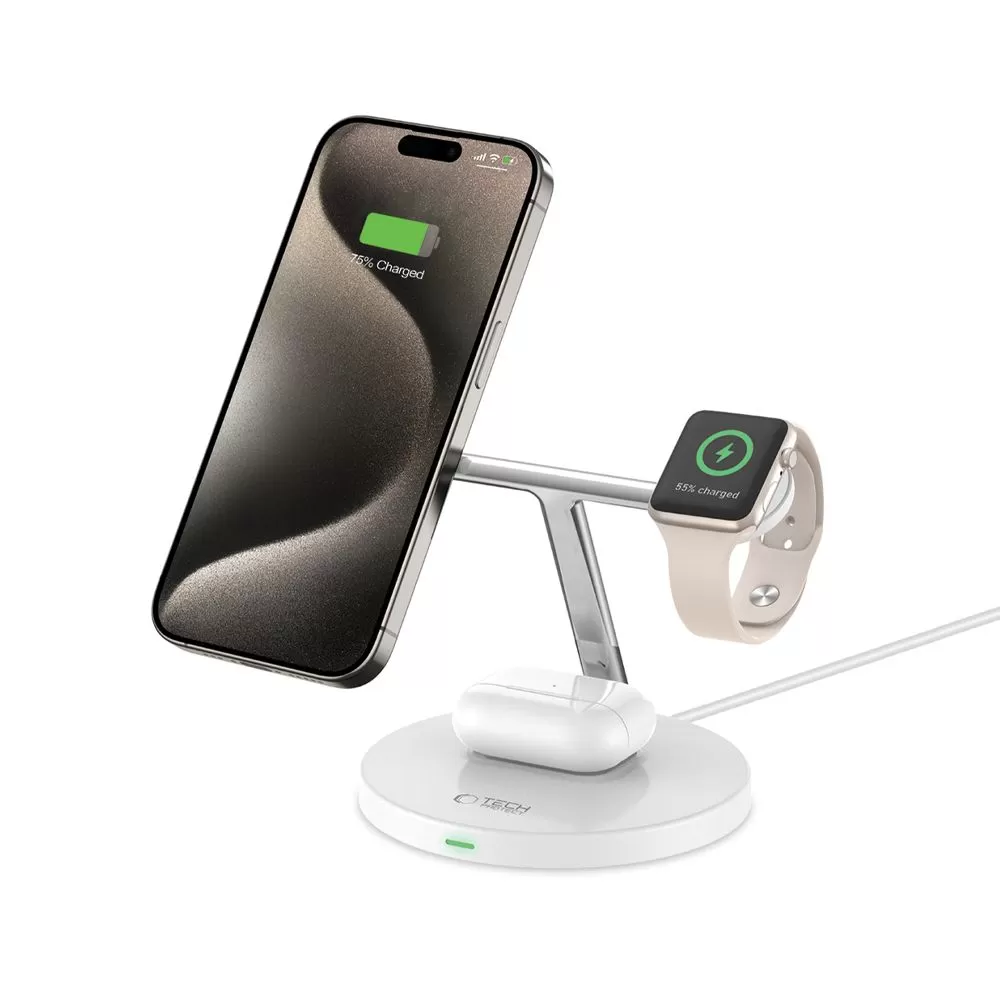Беспроводные зарядные устройства TECH-PROTECT QI15W-A35 3IN1 MAGNETIC MAGSAFE WIRELESS CHARGER белый