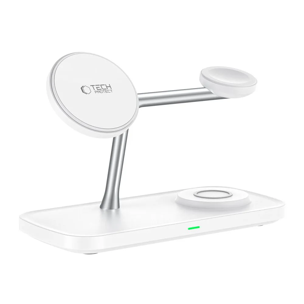 Беспроводные зарядные устройства TECH-PROTECT QI15W-A45 3IN1 MAGNETIC MAGSAFE WIRELESS CHARGER белый