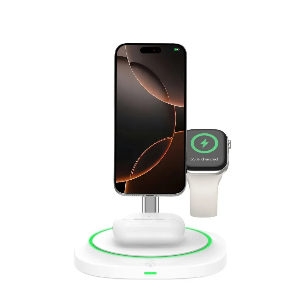 Беспроводные зарядные устройства TECH-PROTECT QI15W-A46 3IN1 MAGNETIC MAGSAFE WIRELESS CHARGER белый