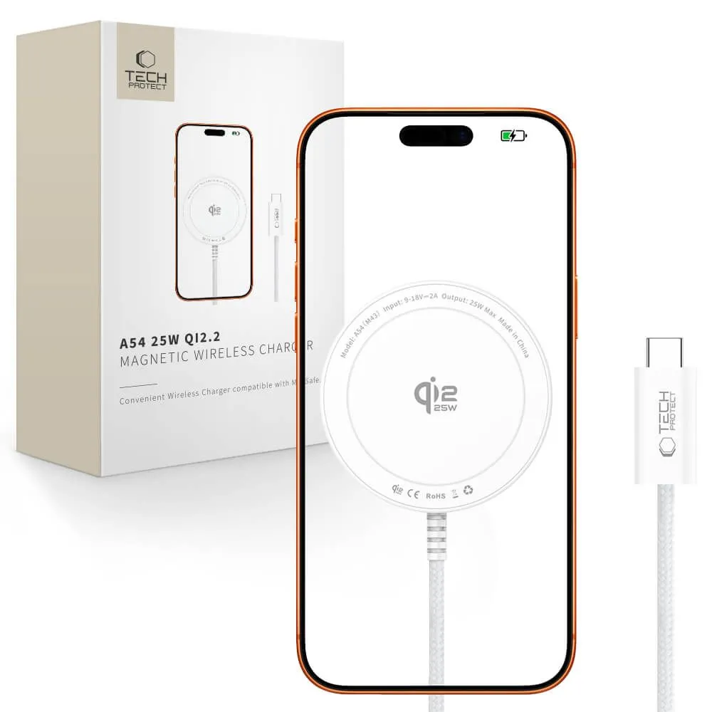 Trådlösa laddare TECH-PROTECT A54 MAGNETIC MAGSAFE WIRELESS CHARGER 25W QI2.2 Telefontillbehör vit