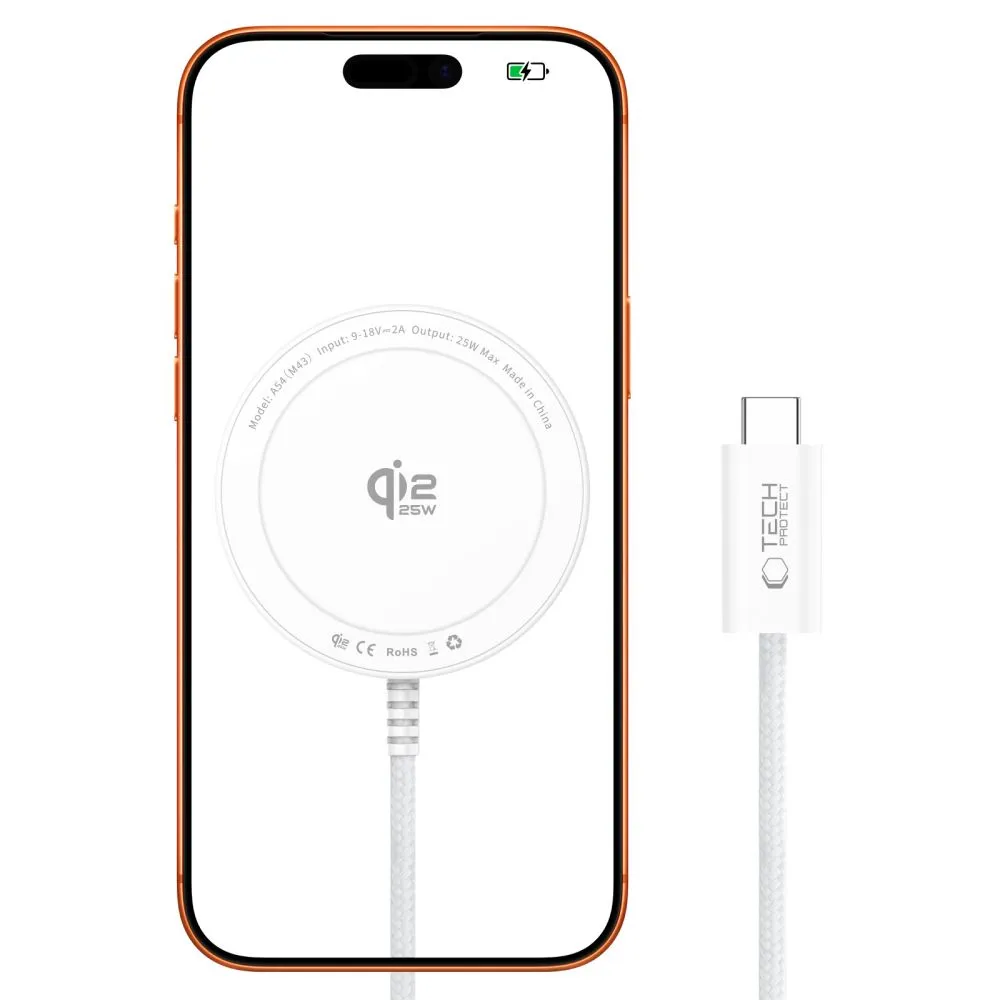 Trådlösa laddare TECH-PROTECT A54 MAGNETIC MAGSAFE WIRELESS CHARGER 25W QI2.2 Telefontillbehör vit