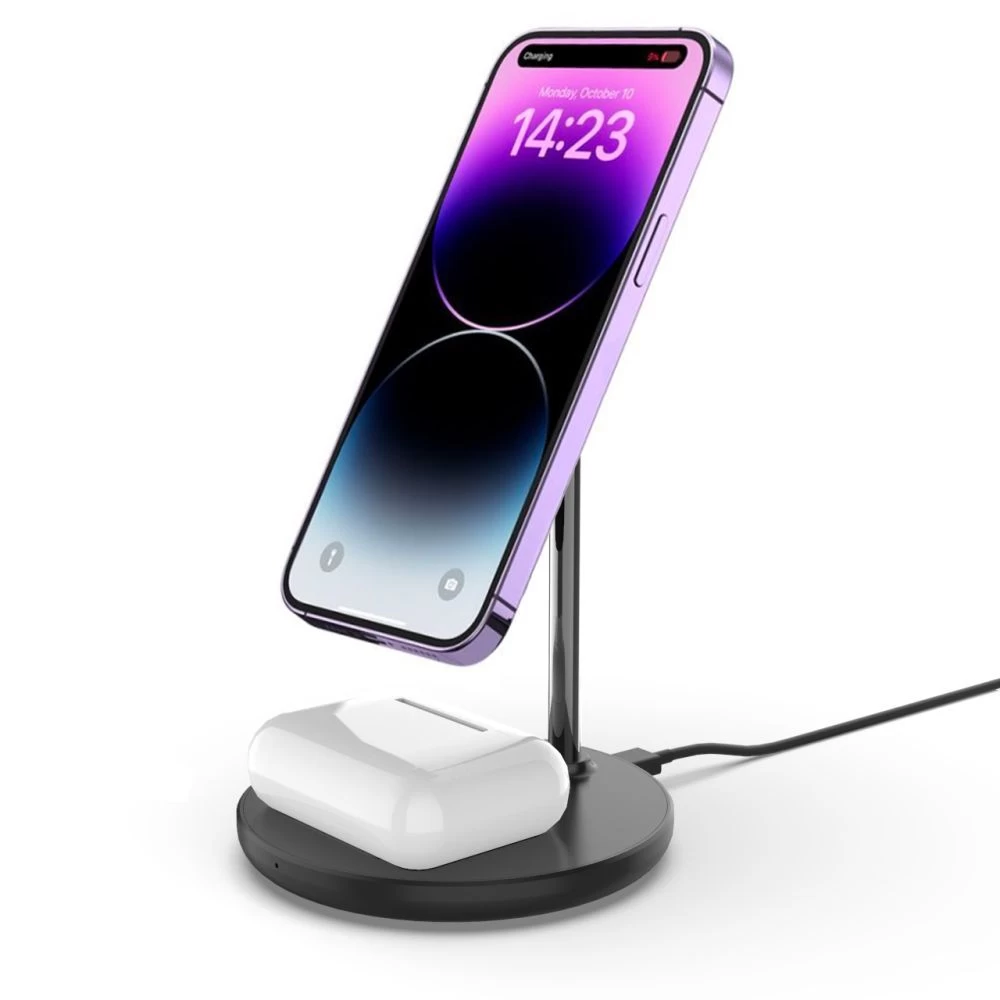 Беспроводные зарядные устройства TECH-PROTECT QI15W-A21 2IN1 MAGNETIC MAGSAFE WIRELESS CHARGER черный