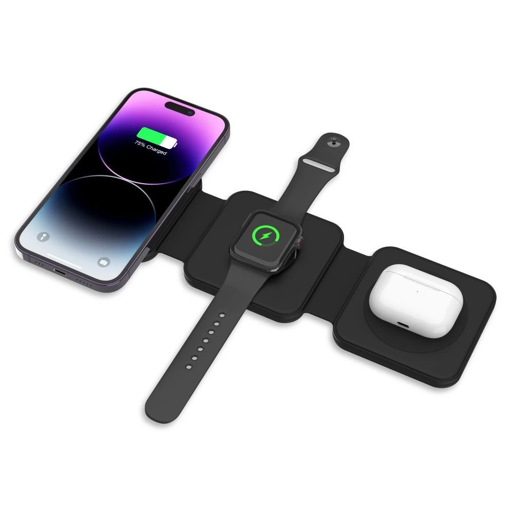 Беспроводные зарядные устройства TECH-PROTECT QI15W-A24 3IN1 MAGNETIC MAGSAFE WIRELESS CHARGER черный