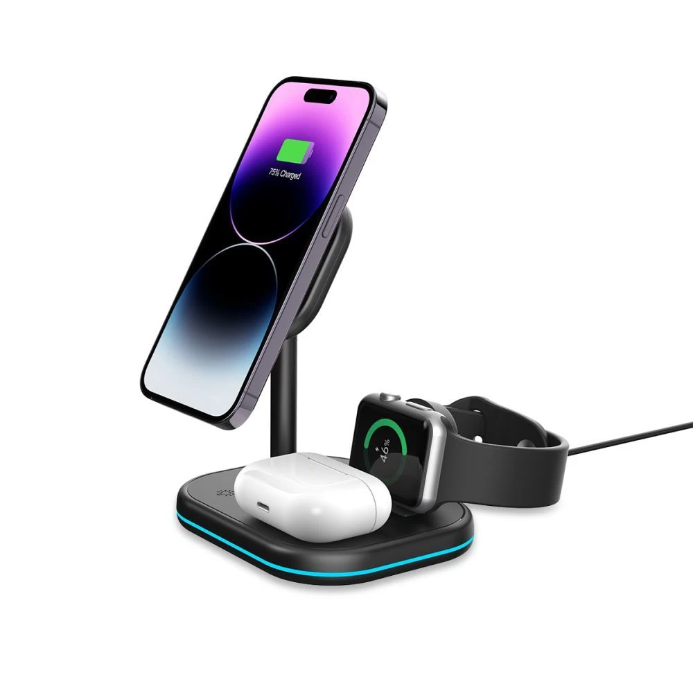 Беспроводные зарядные устройства TECH-PROTECT QI15W-A27 3IN1 MAGNETIC MAGSAFE WIRELESS CHARGER черный