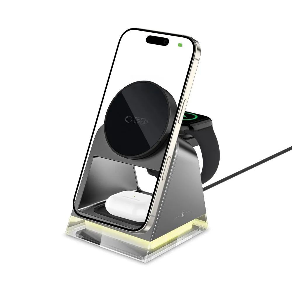 Беспроводные зарядные устройства TECH-PROTECT QI15W-A43 3IN1 MAGNETIC MAGSAFE WIRELESS CHARGER черный