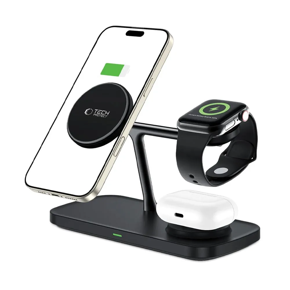 Беспроводные зарядные устройства TECH-PROTECT QI15W-A45 3IN1 MAGNETIC MAGSAFE WIRELESS CHARGER черный