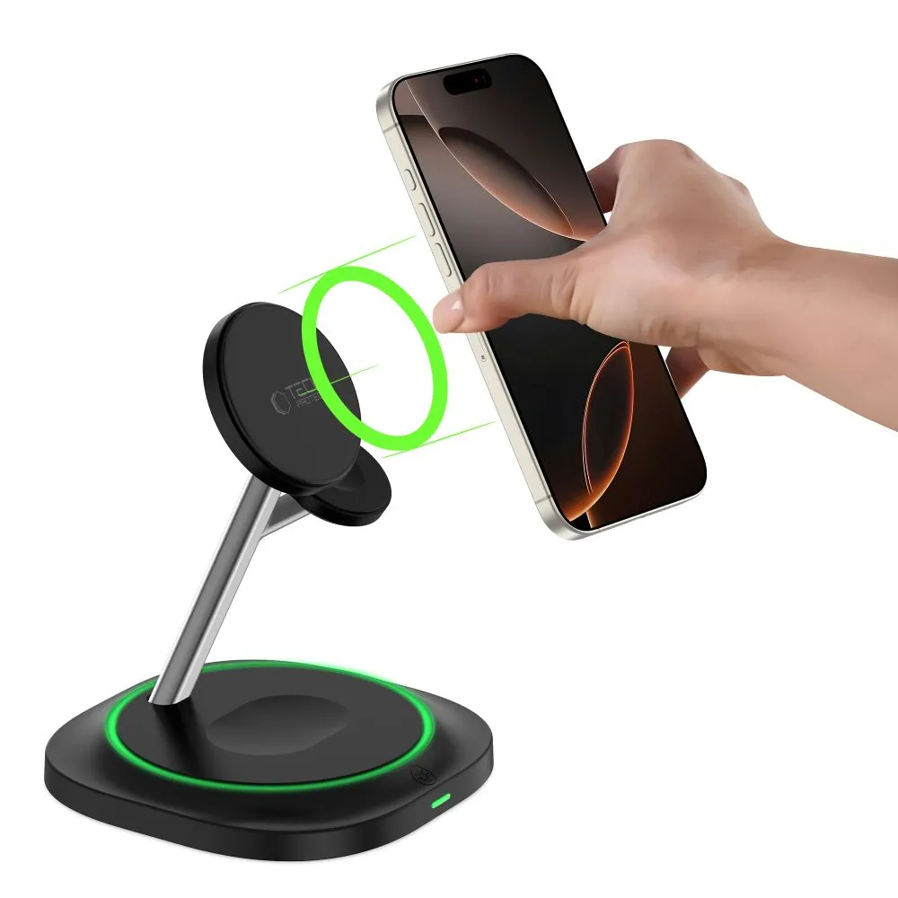 Беспроводные зарядные устройства TECH-PROTECT QI15W-A46 3IN1 MAGNETIC MAGSAFE WIRELESS CHARGER черный