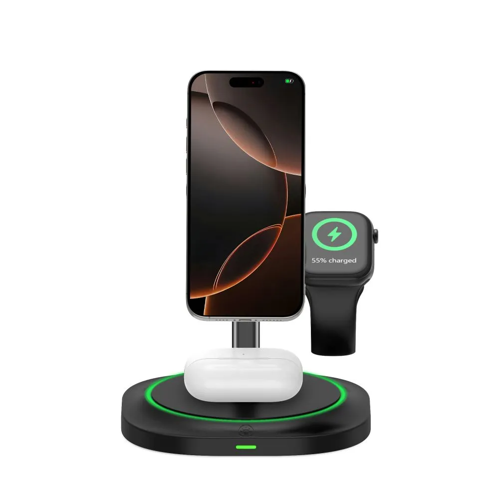 Беспроводные зарядные устройства TECH-PROTECT QI15W-A46 3IN1 MAGNETIC MAGSAFE WIRELESS CHARGER черный