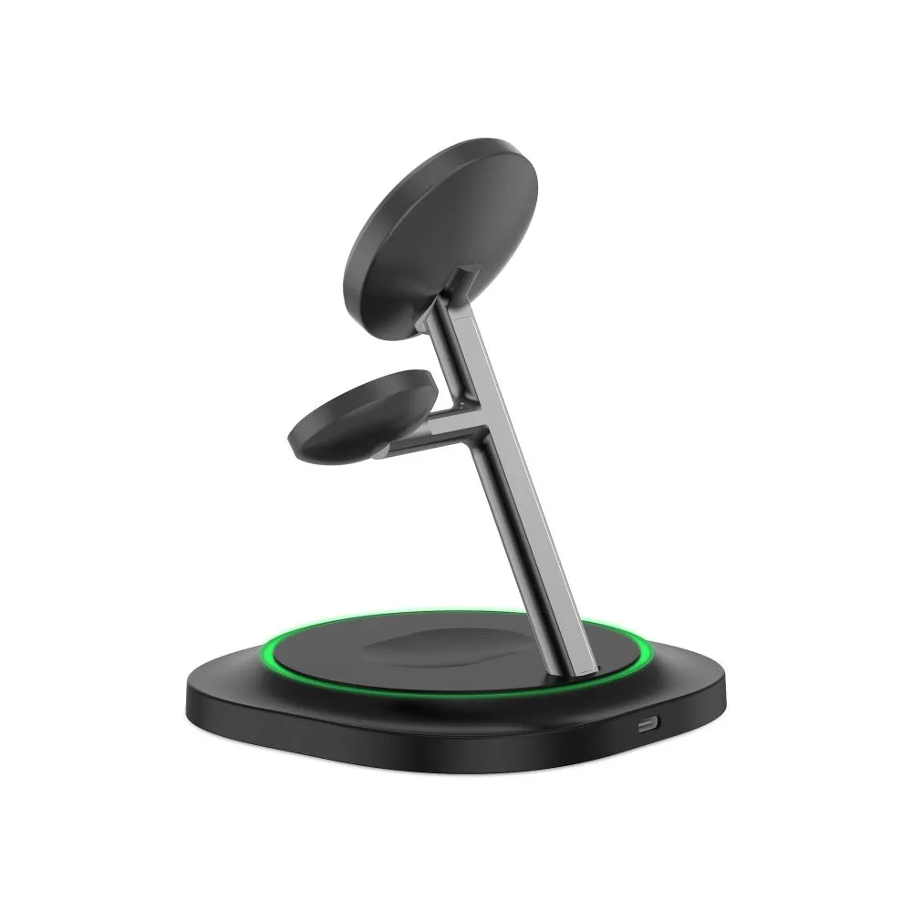 Беспроводные зарядные устройства TECH-PROTECT QI15W-A46 3IN1 MAGNETIC MAGSAFE WIRELESS CHARGER черный