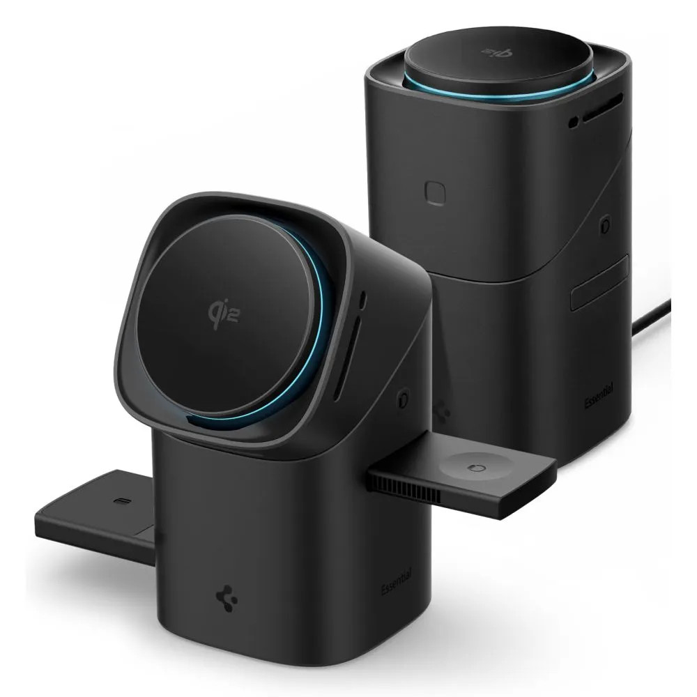 Juhtmeta laadija  SPIGEN ESSENTIAL EF223MS 3IN1 QI2 ROTARY MAGNETIC MAGSAFE WIRELESS CHARGER Telefonitarvikud must