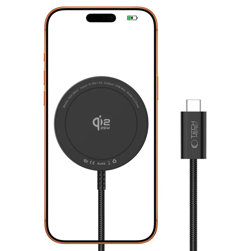 Bezvadu lādētājs TECH-PROTECT A54 MAGNETIC MAGSAFE WIRELESS CHARGER 25W QI2.2 Viedierīču melns