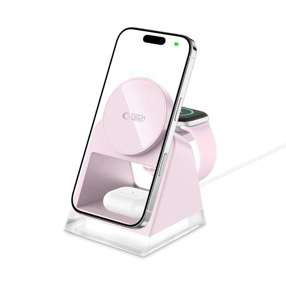 Беспроводные зарядные устройства TECH-PROTECT QI15W-A43 3IN1 MAGNETIC MAGSAFE WIRELESS CHARGER розовый